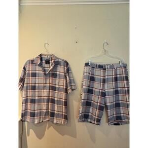 Trust Men's Red, White, Blue and Brown Linen Short Set